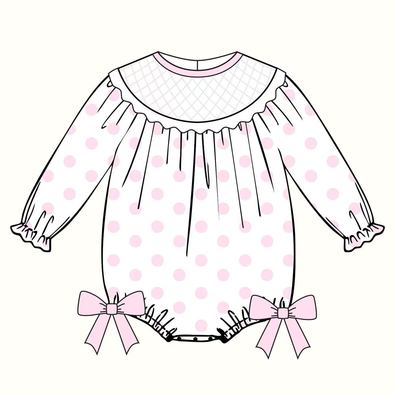 10.11 LR2772 Pre order No Moq Baby Girls Light Pink Polka Dots Bows Valentine Ruffle Sleeve Rompers