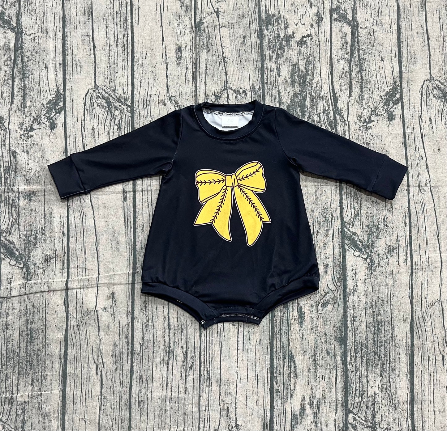 10.22 LR2774 Sample No Moq Baby Girls Black Long Sleeve Gold Bows Rompers