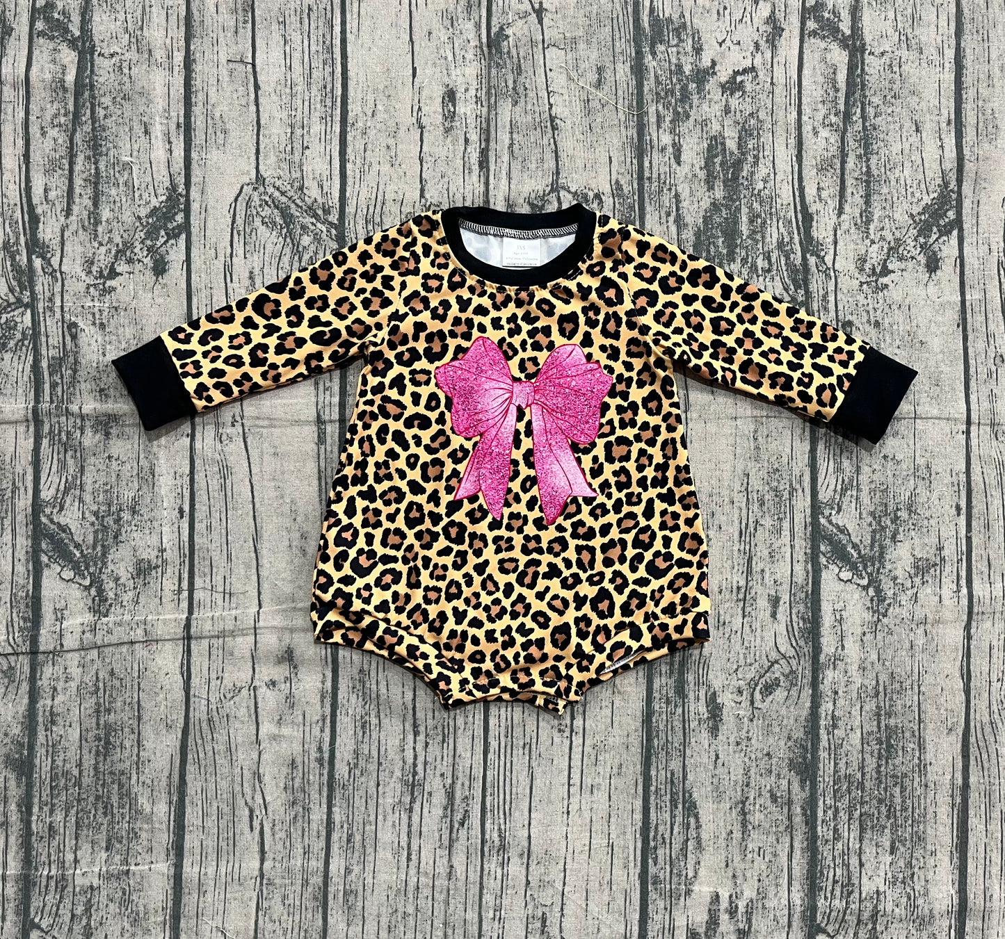 10.22 LR2775 Sample No Moq Baby Girls Long Sleeve Leopard Pink Bows Rompers