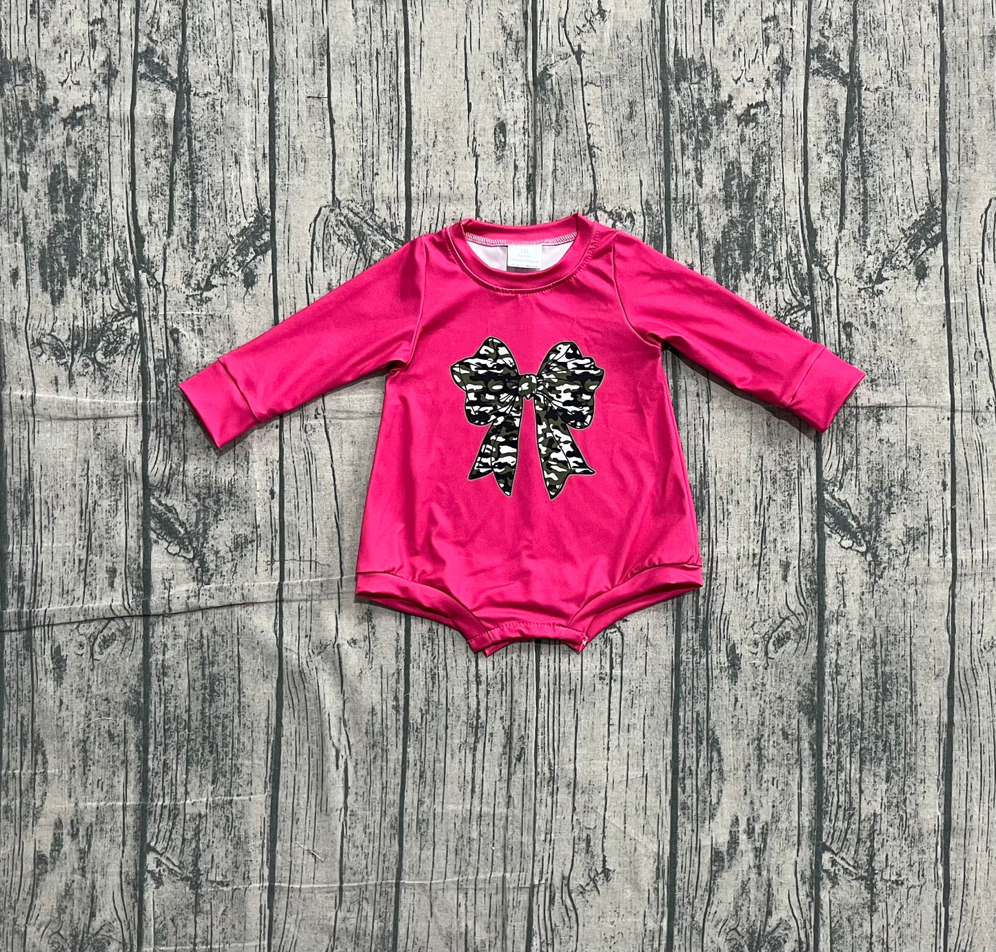 10.22 LR2776 Sample No Moq Baby Girls Pink Long Sleeve Olive Camo Bows Rompers