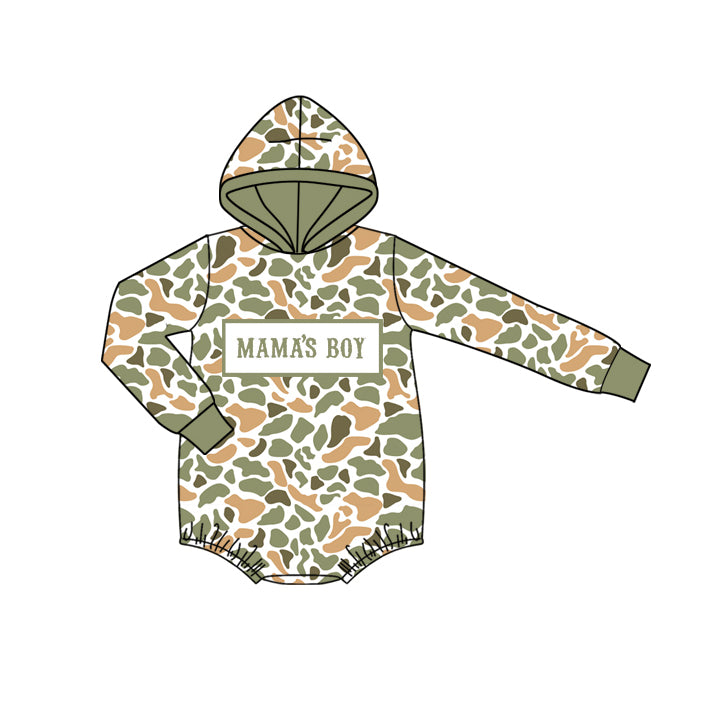 10.15 LR2798 Pre order No Moq Baby Boys Green Orange Camo Mama's Boy Hoodie Rompers