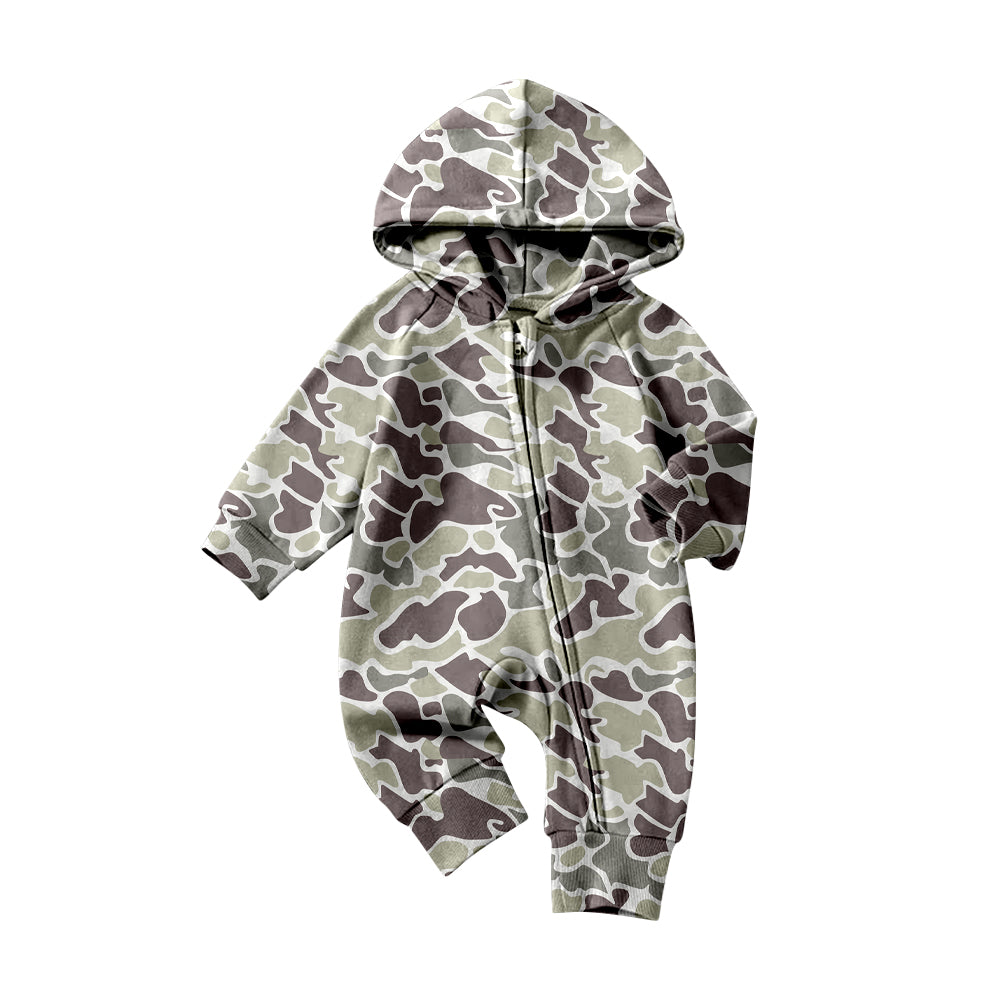 10.22 LR2811 Pre order No Moq Baby Boys Grey Camo Hoodie Zipper Footie Rompers