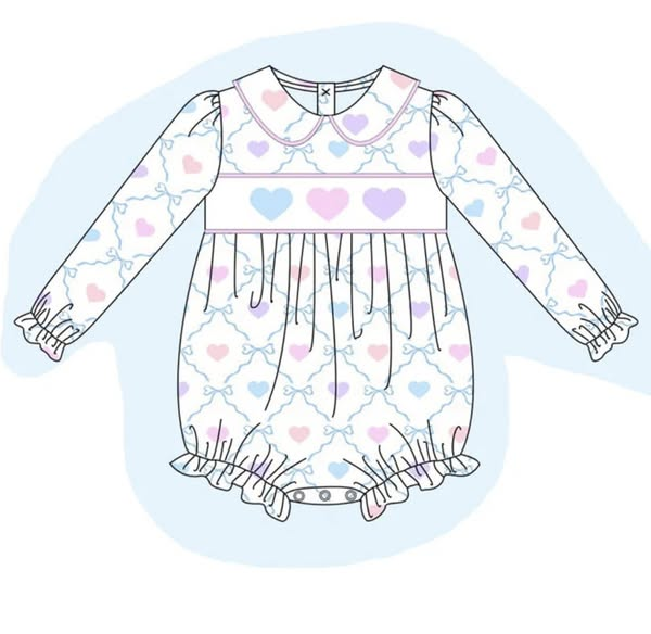 10.23 (Pre Order) No moq LR2833 PRE-ORDER Baby Girls Colorful Hearts Bows Checked Valentine Collar Ruffle Rompers