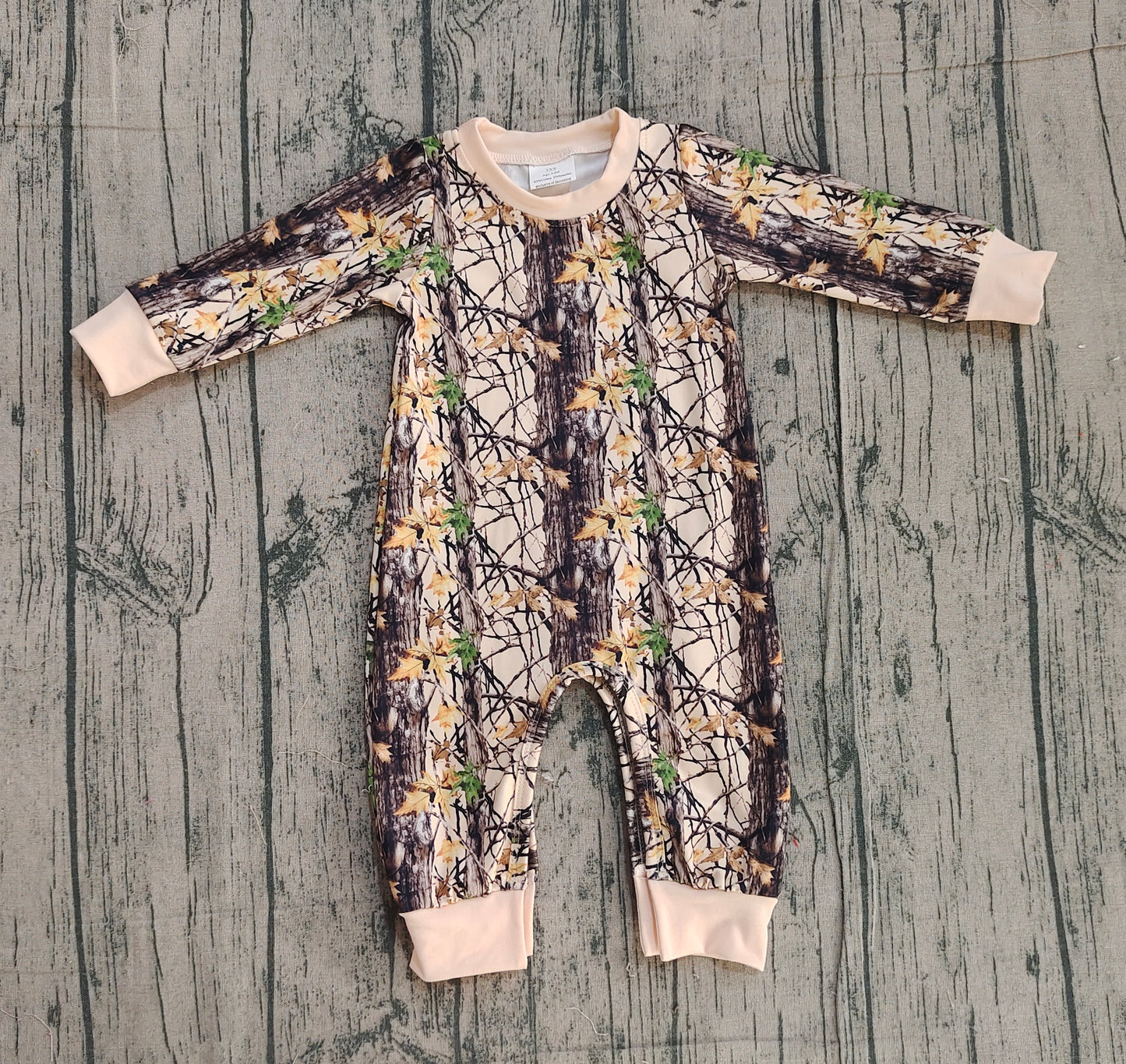 11.29 LR2864 Sample No Moq Baby Boys Long Sleeve Leaves Camo Footie Rompers