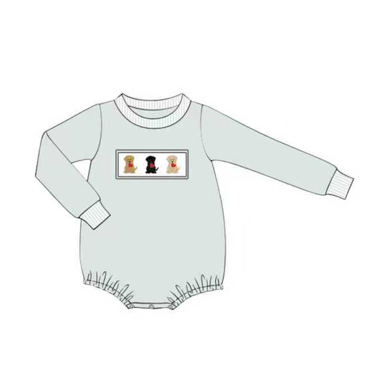 11.3 LR2873 Pre Order No moq Baby Boys Long Sleeve Dogs Hearts Valentine Rompers