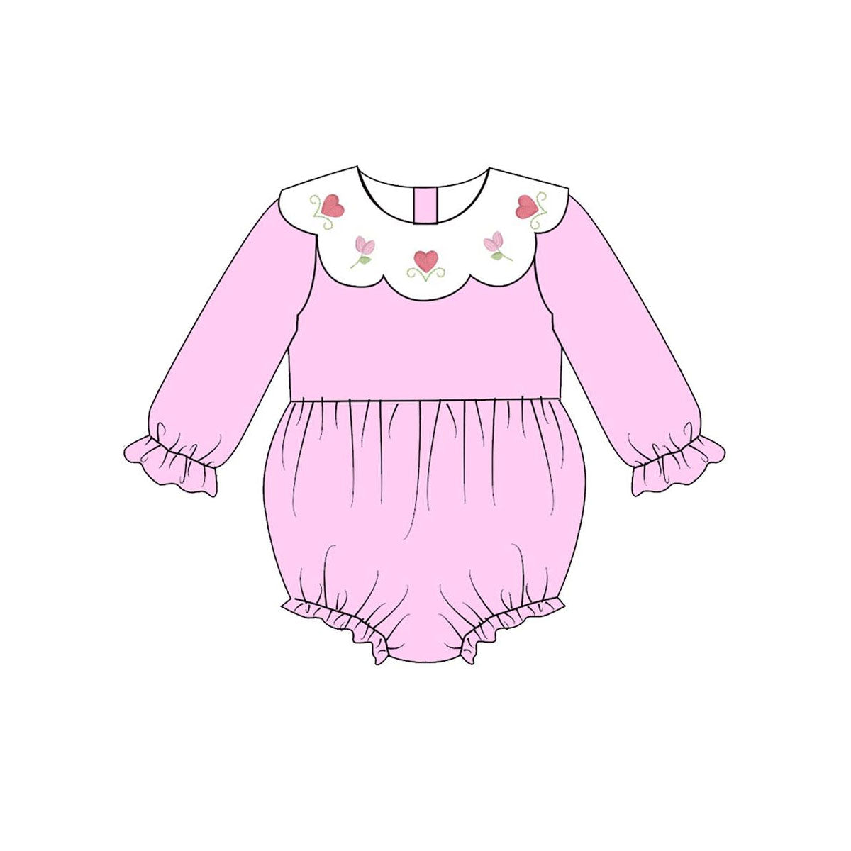 11.10 LR2899 Pre Order No moq Baby Girls Pink Hearts Flowers Long Sleeve Valentine Ruffle Rompers