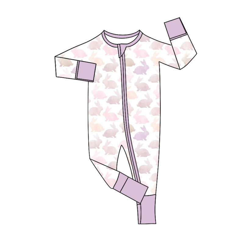 11.11 LR2906 Pre Order No moq Baby Girls Pink Rabbits Easter Two Way Zip Convertible Rompers