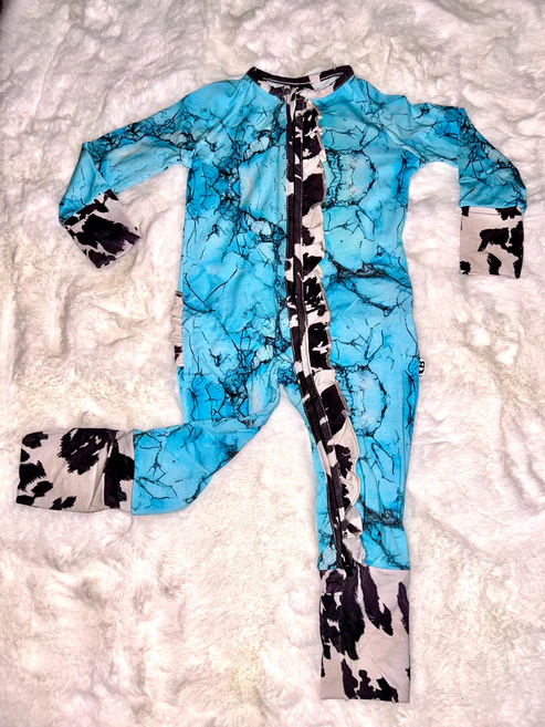 11.13 LR2912 Pre Order No moq Baby Girls Western Turquoises Two Way Ruffle Zip Convertible Rompers