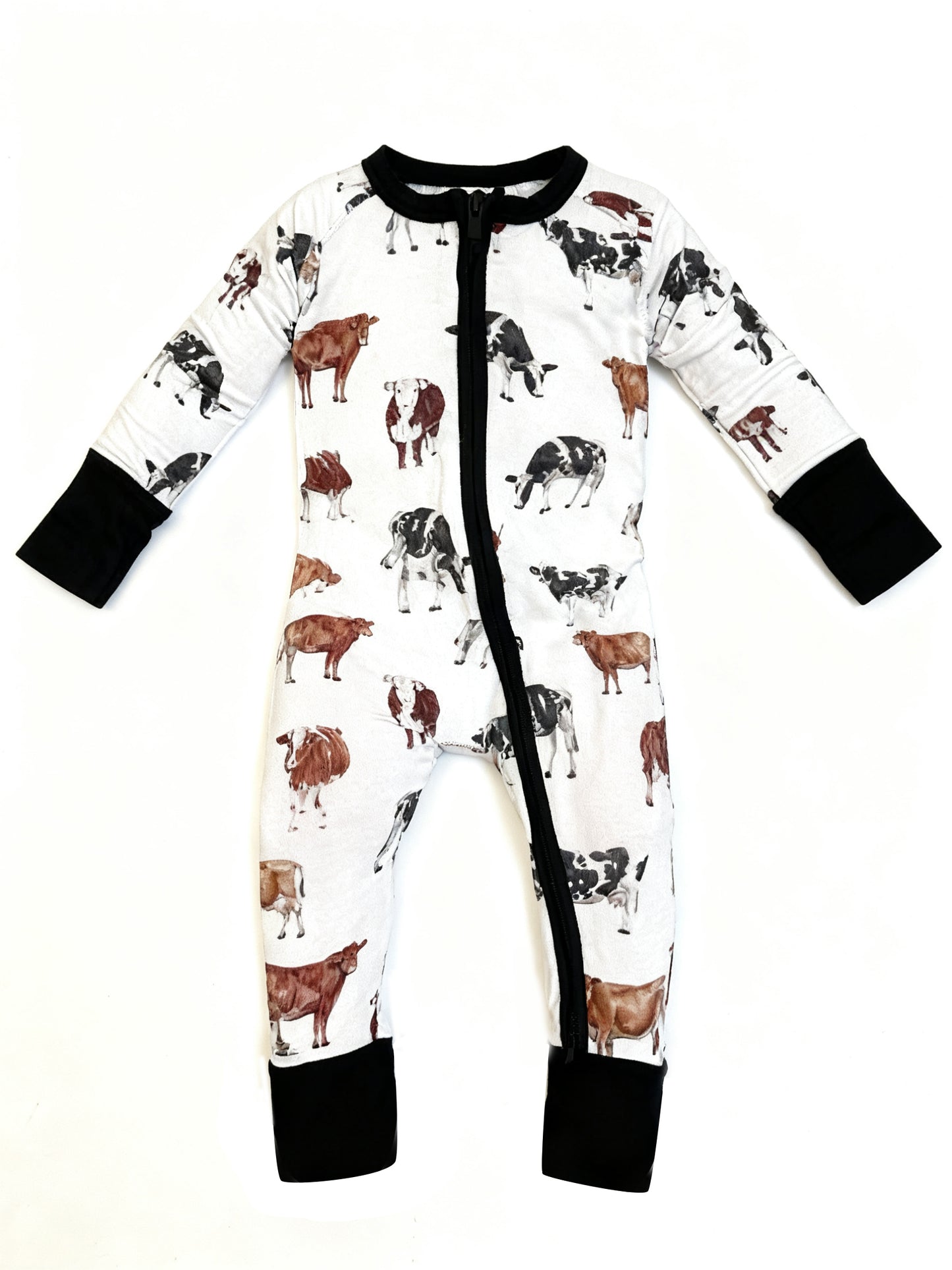 11.19 LR2930 Pre Order No moq Baby Boys Western Cows Two Way Zip Convertible Rompers