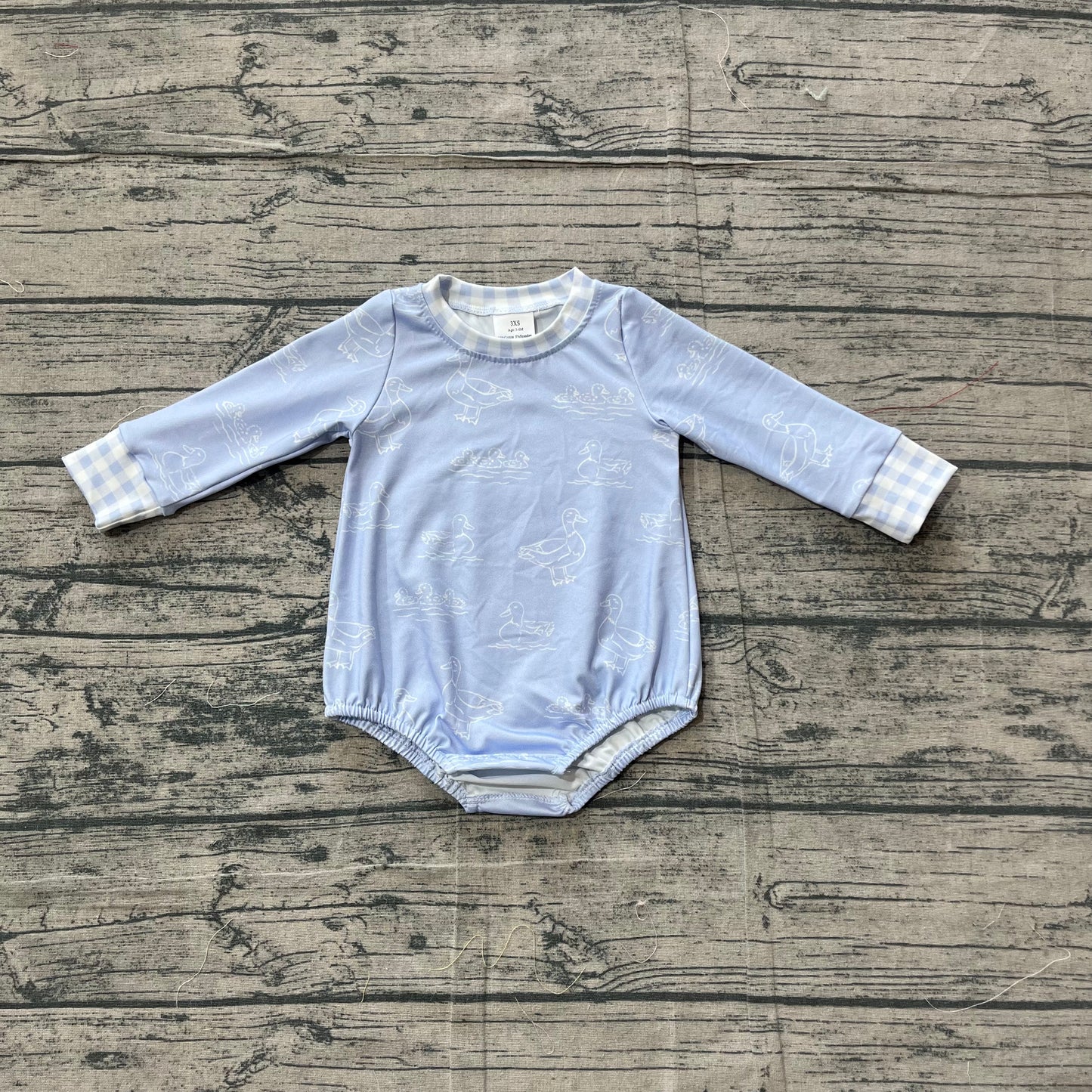 3.16 LR2969 Pre Order No moq Baby Boys Fashion Blue Long Sleeve Ducks Hunting Rompers