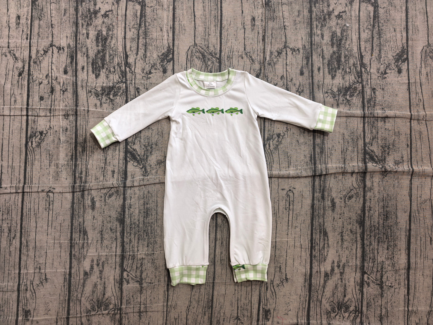 6.10 LR3006 Sample No Moq Baby Boys Long Sleeve Fishes Hunting Rompers