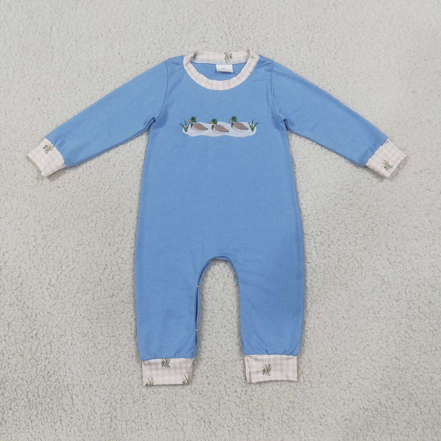 LR3007 TS NO MOQ (In stock) Embroidery Ducks Baby Boys Long Sleeve Hunting Rompers