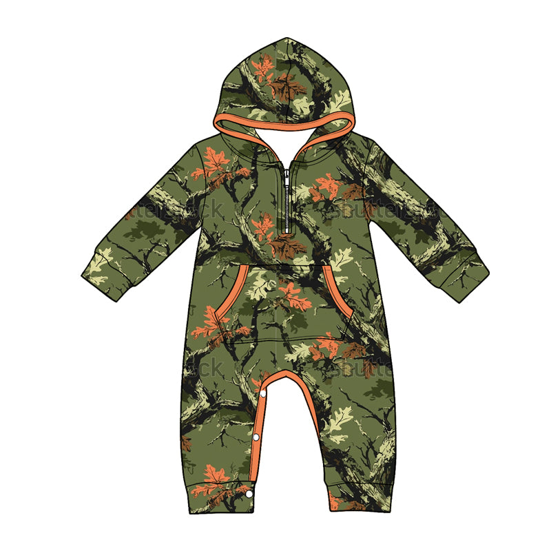 4.22 Pre Order No moq Baby Boys Soft Camouflage Long Sleeve Zipper Romper