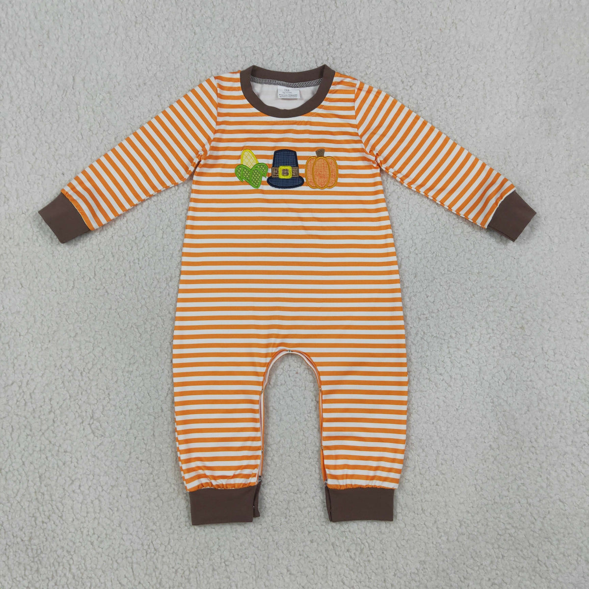 RTS NO MOQ Siblingmilk silk Embroidery Pumpkin Baby Boys Orange Stripe Top Pant Fall Clothes Sets Rompers