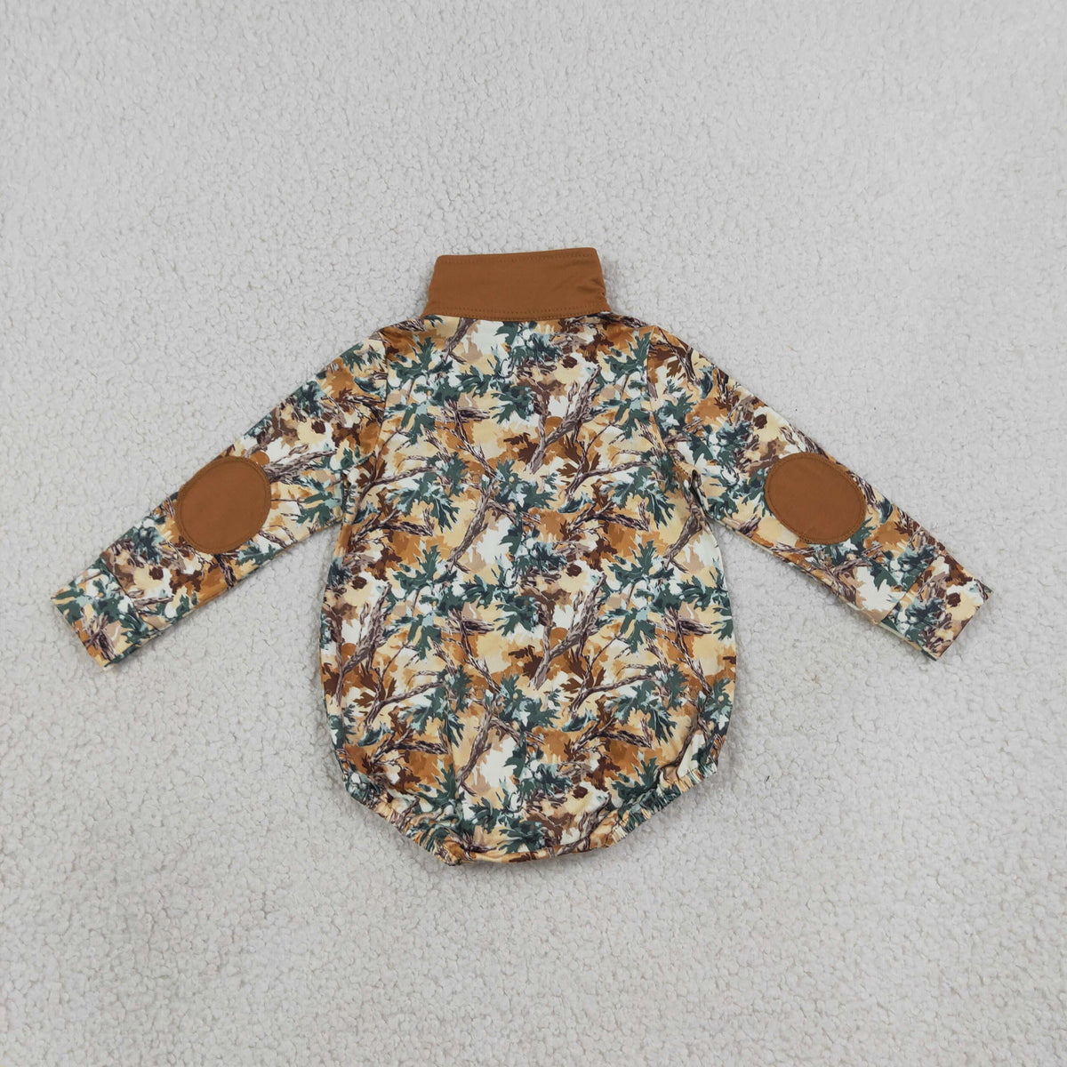 LR3048 RTS NO MOQ (In stock)Baby Boys Long Sleeve Leaves Camo Fall Zipper Rompers