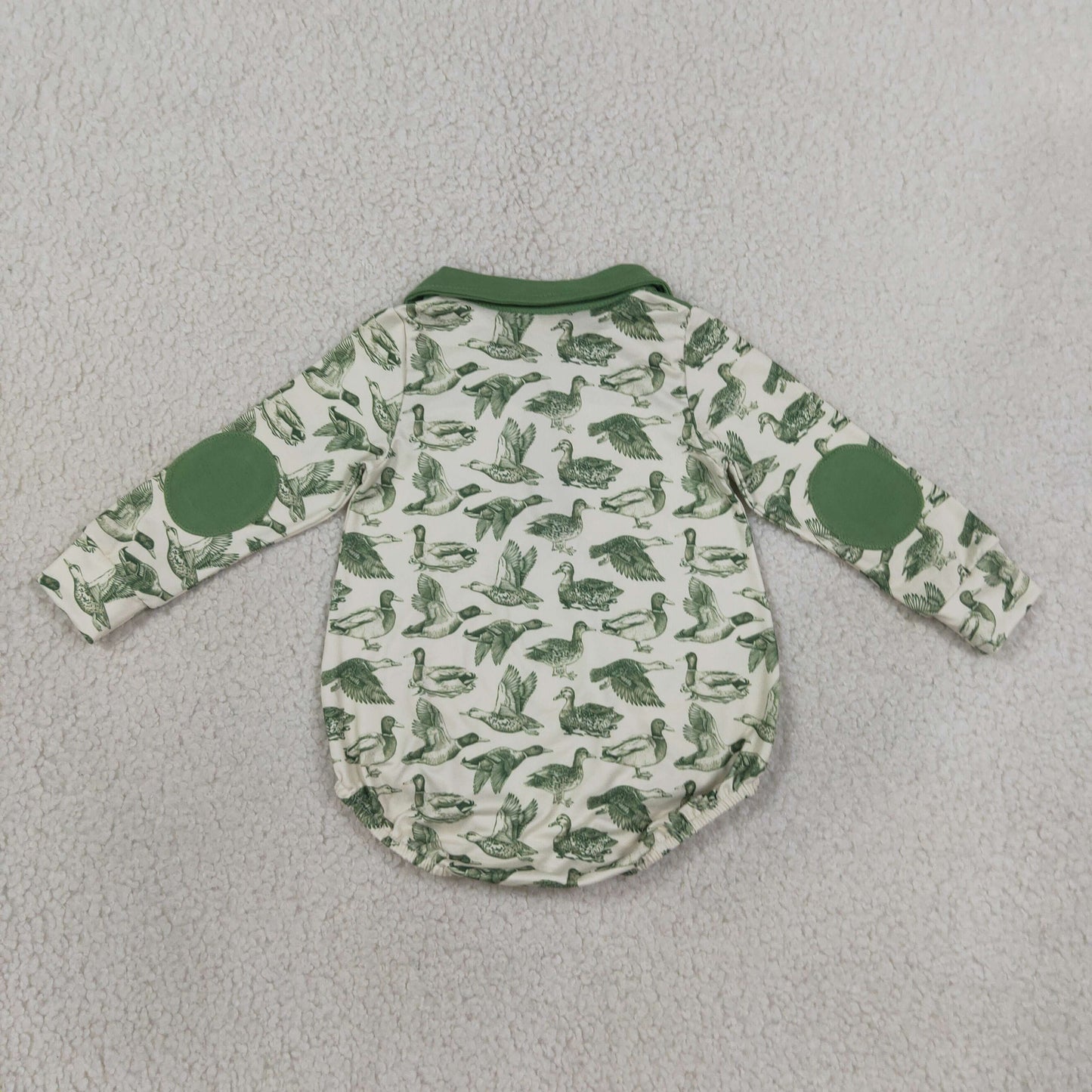 LR3050 RTS NO MOQ (In stock)Long sleeves green duck baby boy fall romper