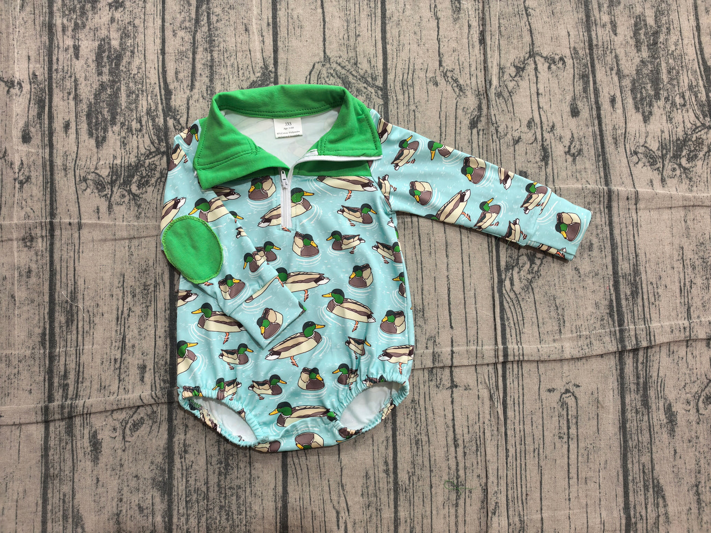 6.12 LR3055 Sample No Moq Baby Boys Duck Printed Long Sleeve Zipper Rompers