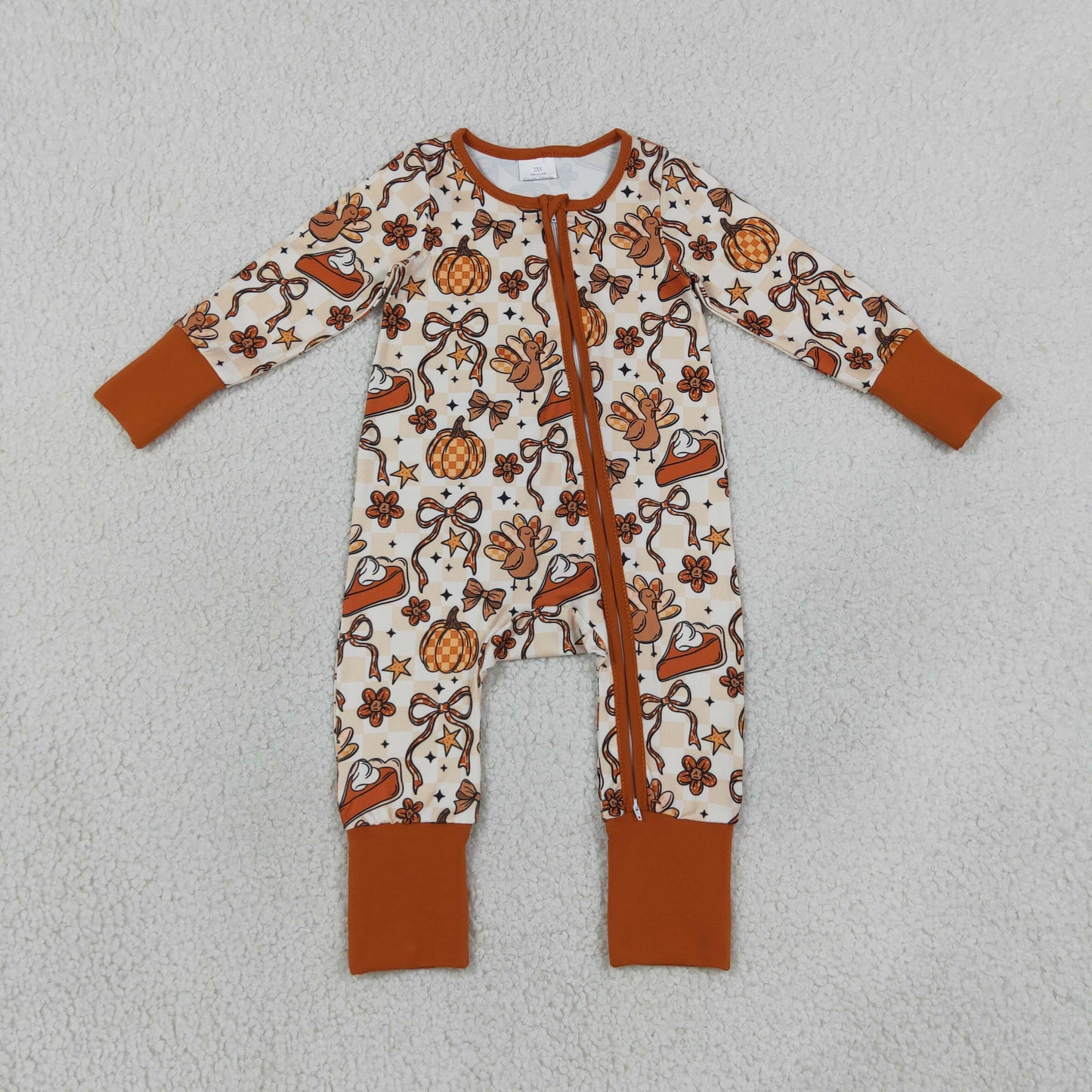 RTS NO MOQ Sibling milk silk Baby Girls Pink Bow Pumpkin Top Pants Pajamas Clothes Set Two Way Zip Convertible Rompers(副本)