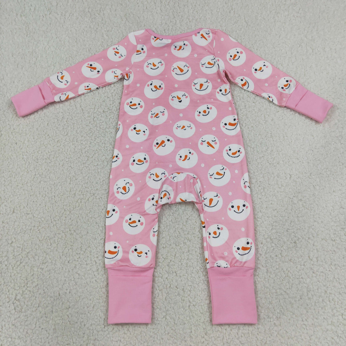 RTS NO MOQ (In stock)milk silk LR3165 Baby Girls Pink Snowmen Christmas Two Way Zip Convertible Rompers