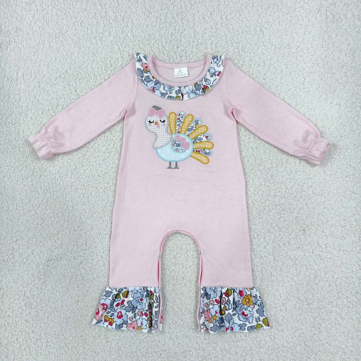 RTS NO MOQ (In stock)milk silk LR3216 Embroidery Flowers Turkey Baby Girls Thanksgivings Ruffle Pant Rompers Thanksgiving Daily Wear Romper