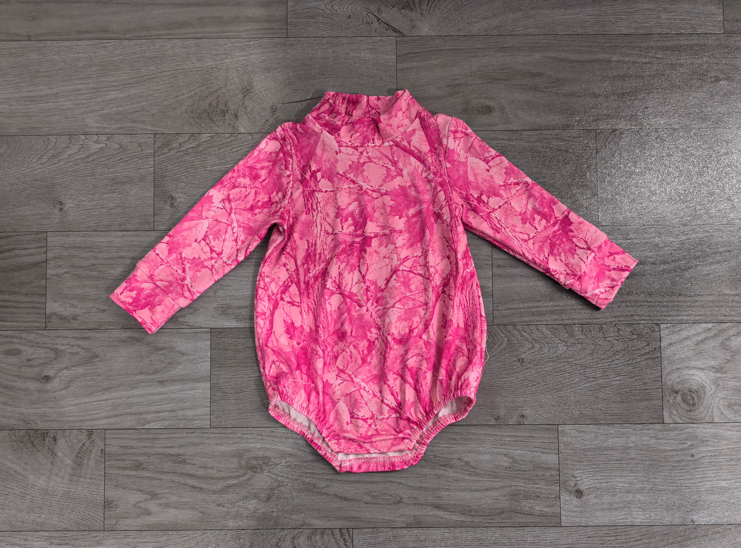 LR3224 Sample No Moq Baby Girls Pink Leavers Camo Long Sleeve Rompers