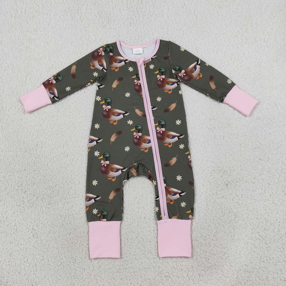 RTS NO MOQ (In stock)milk silk LR3225 Baby Girls Cute Flowers Ducks Two Way Zip Convertible Hunting Rompers