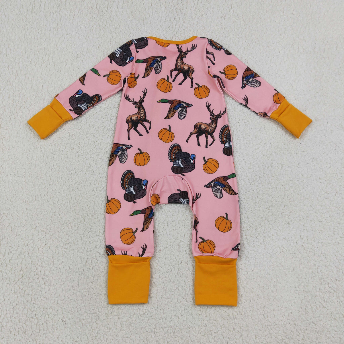 RTS NO MOQ (In stock)LR3252 Baby Girls Pumpkins Turkey Ducks Deer Thanksgivings Two Way Zip Convertible Rompers