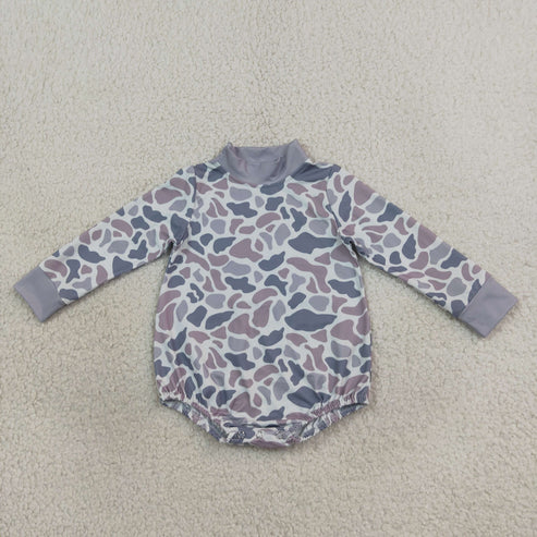USA Warehouse (IN STOCK) milk silk LR3260 Baby Boys Long Sleeve Light Grey Camo Choker Rompers