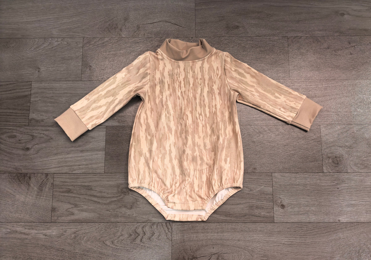 LR3306 Sample No Moq yoga fabric Baby Boys Long Sleeve Southern Khaki Wood Camo Rompers