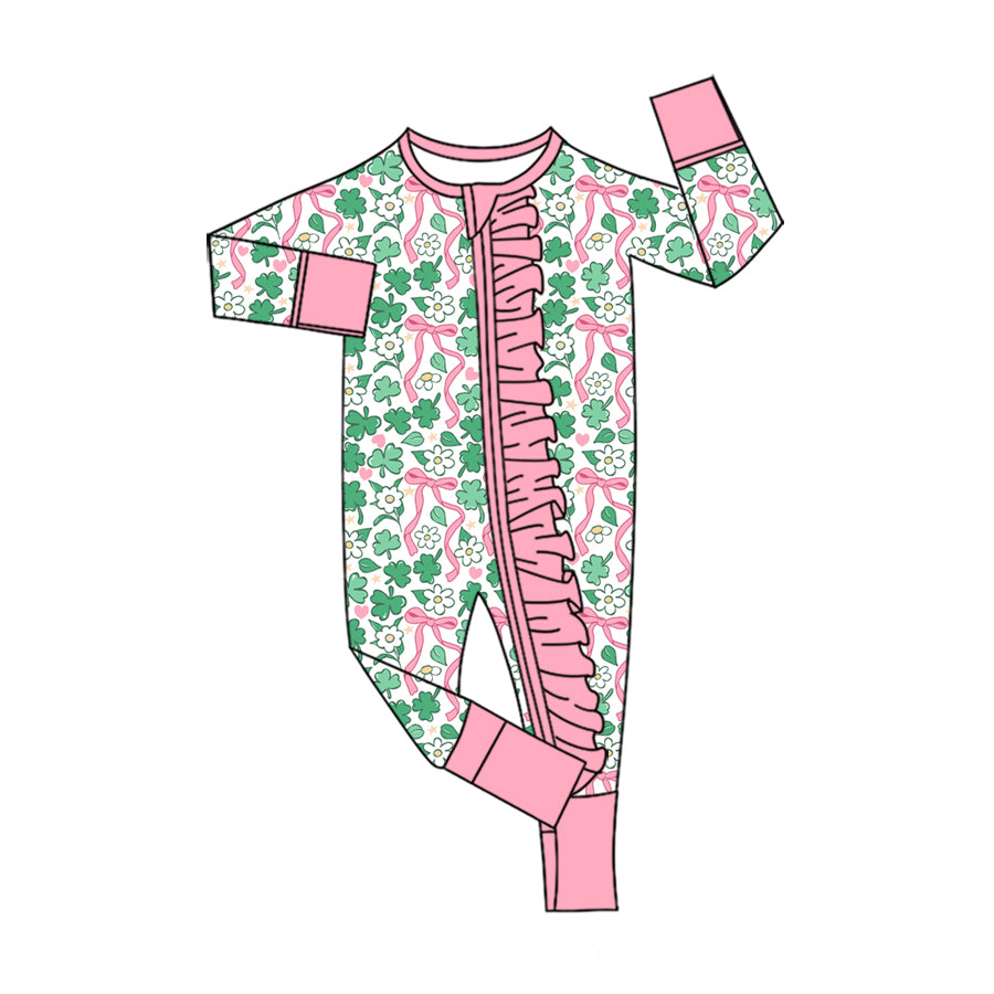 (Preorder new) No moq Baby Girls Bow Print Hooded Zip Jacket Long Sleeve Top Shorts Set Ruffle Zipper Romper Outfit
