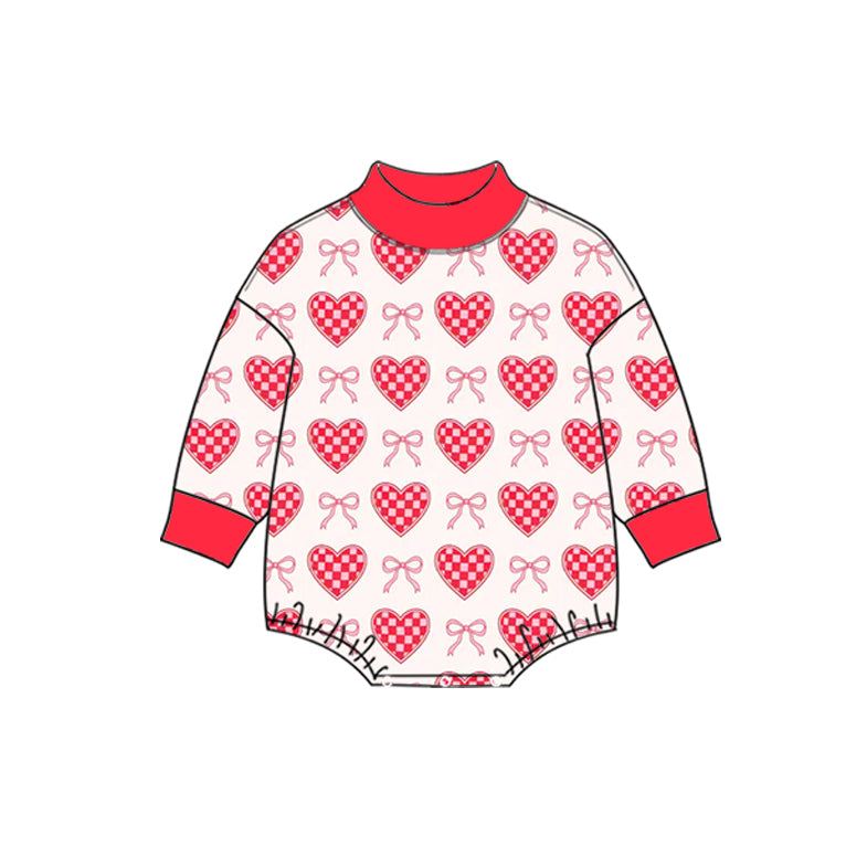 (Preorder new) No moq High Neck Baby Girls Red Heart Bow Print Long Sleeve Top Pant Yoga Set Romper