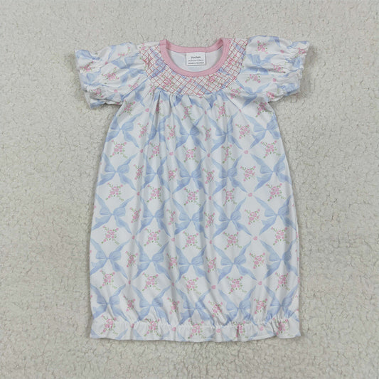 5.13 NB0045 RTS NO MOQ Baby Girls Pajamas  Embroidery Baby Newborn Bows Floral Long Ruffle Sleeves Gowns
