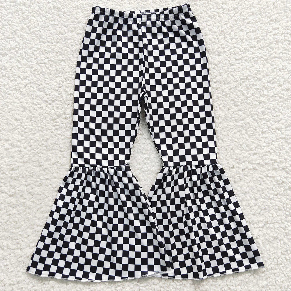 12.26 RTS Sibling Baby Girls 3 Colors Checkered Bell Bottom Pants