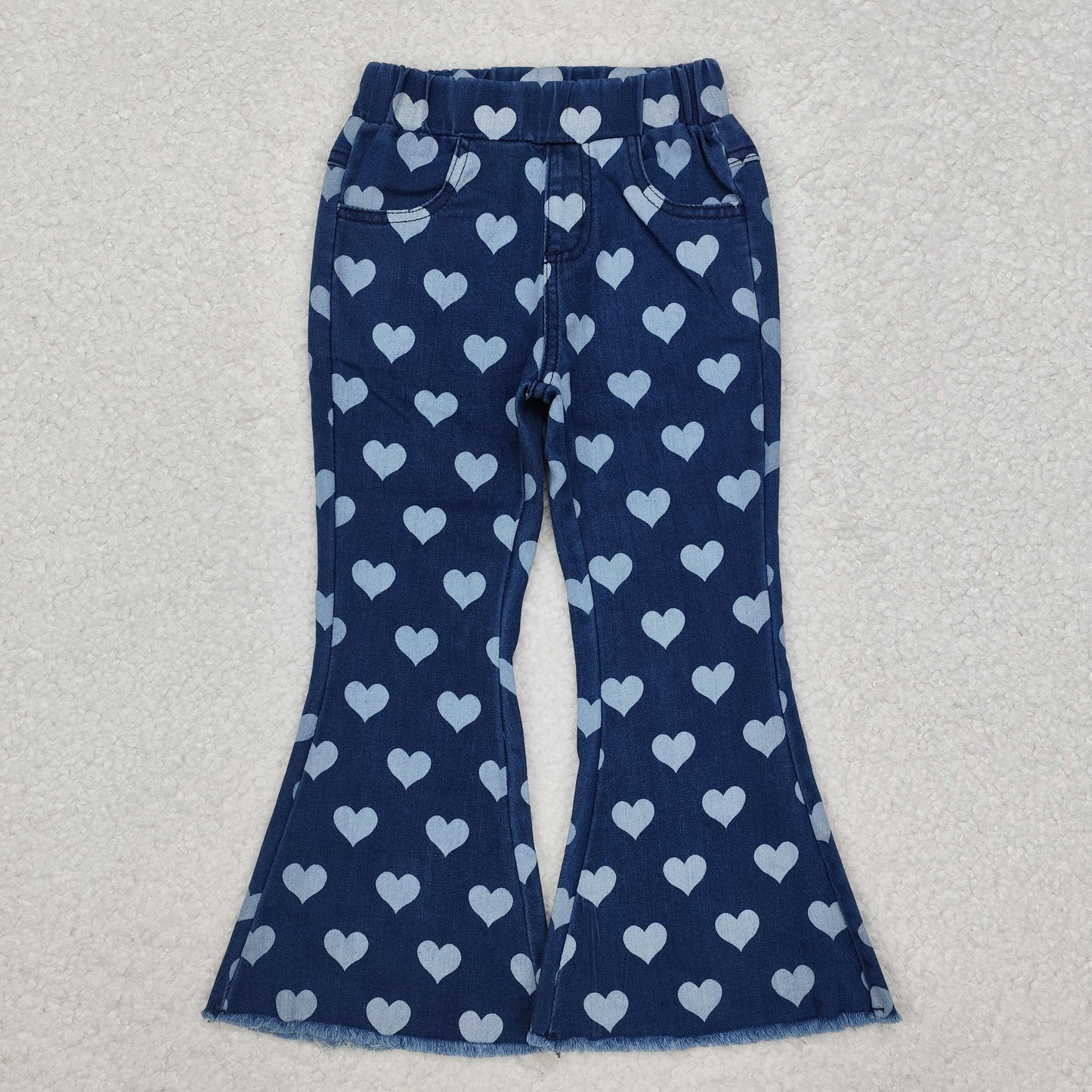 P0333Heart print denim pants girls valentine's day jeans