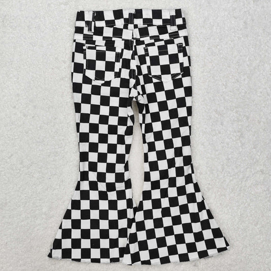USA Shop (in stock)P0349Baby Girls Black White Plaid Denim Pants