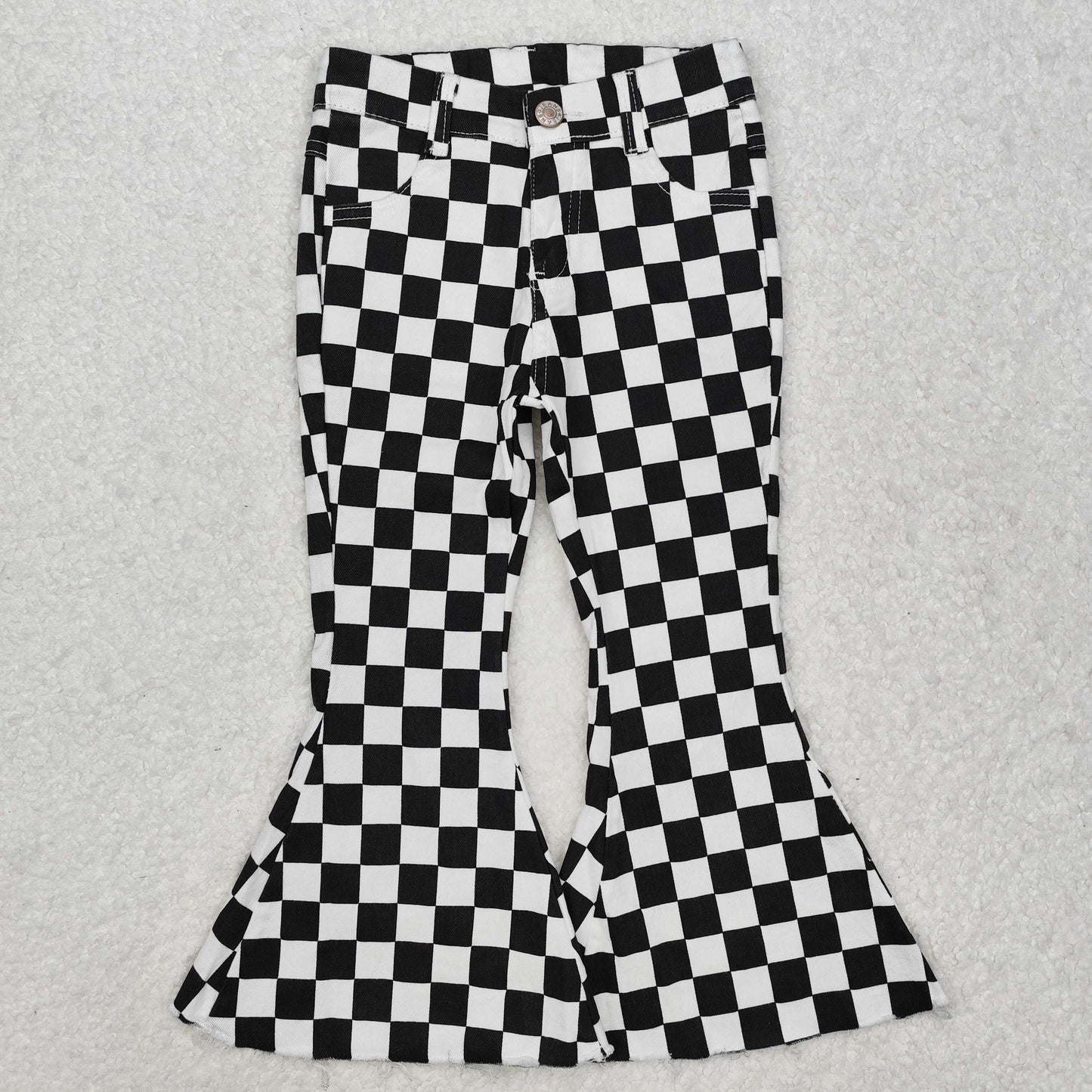 USA Shop (in stock)P0349Baby Girls Black White Plaid Denim Pants
