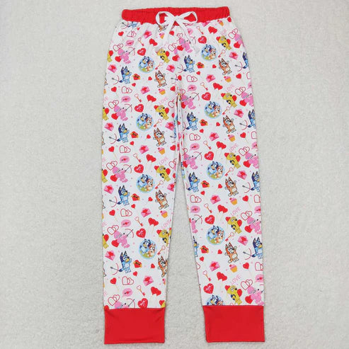 9.20 RTS Sibling Adult Women Cartoon Dogs Hearts Checked Valentine Pajamas Flare Pants