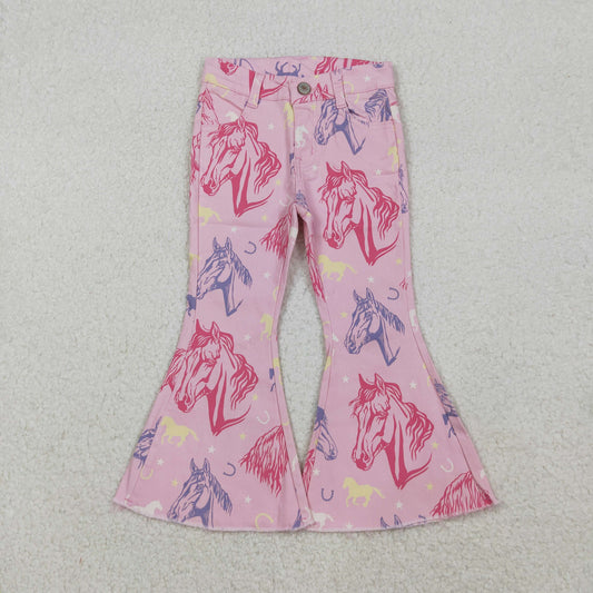 10.16 RTS NO MOQ (In stock)P0431 Baby Girls Pants Baby Girls Pink Western Horse Denim Pants Jeans