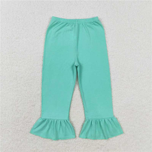 P0611Mint cotton one layer ruffle kids girls pants