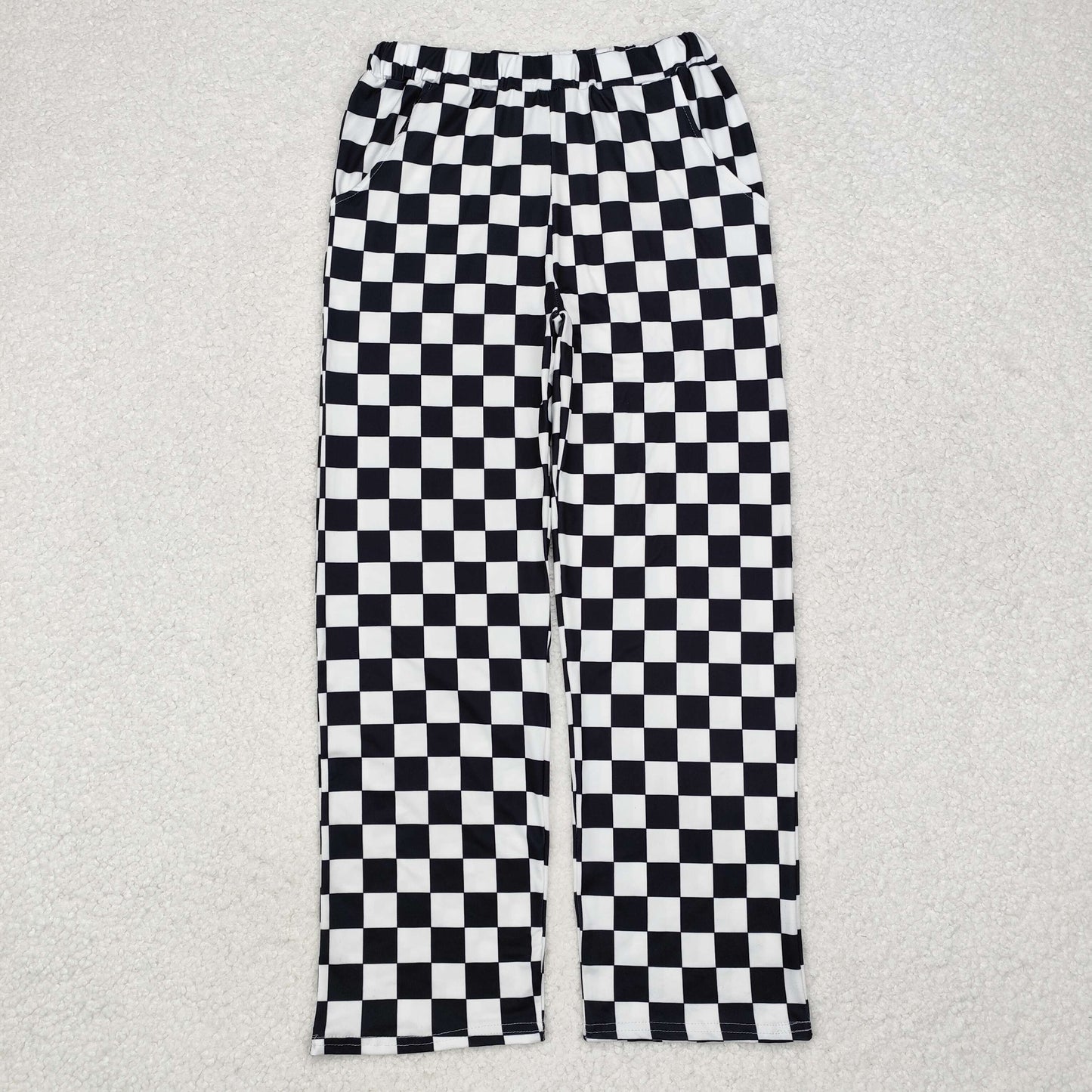 P0647 Adult Women Black Checkered Bottom Pants Pajamas Preorder