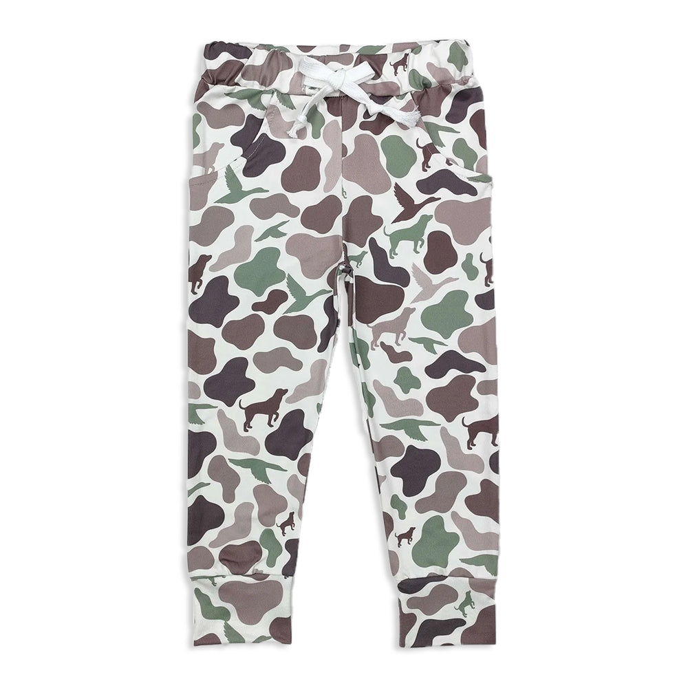 RTS Sibling Baby Camouflage Hunting Hoodie Pants Set Long Sleeve Zip Pullover with Pockets Duck Dog Print for Children's Outdoor Clothing