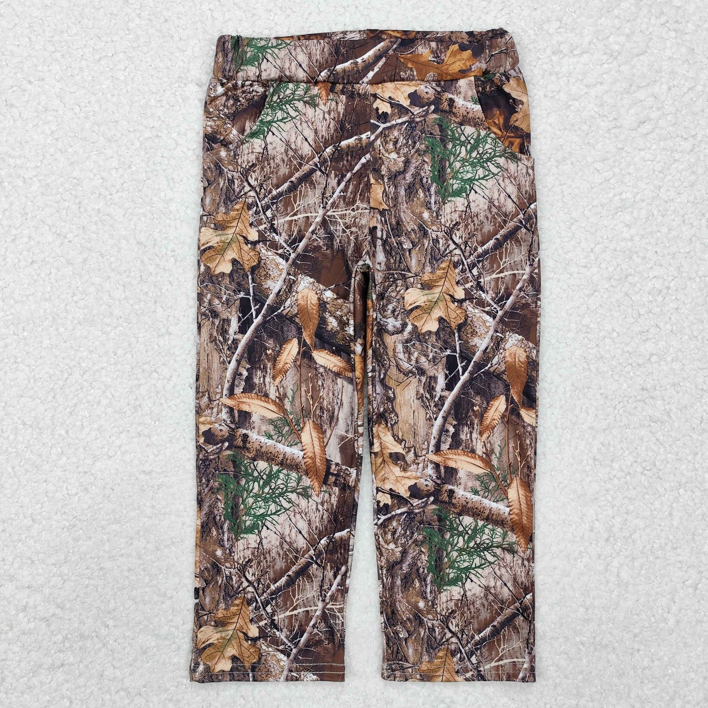 P0715 Khaki leaves camo baby kids pockets pants