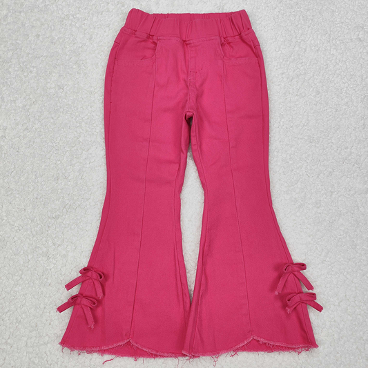 P0731 New Rts No Moq 8-9 Days By Air Arrived it Hot pink bow elastic waist kids girls flare jeans