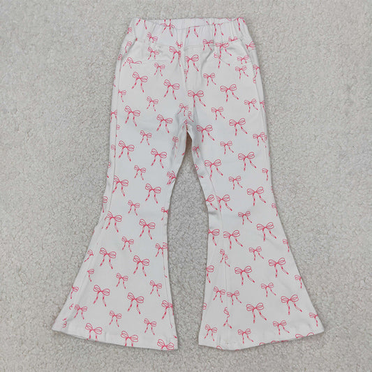 4.07 P0732 RTS NO MOQ Baby Girls Pants White pink bow denim pants kids girls jeans