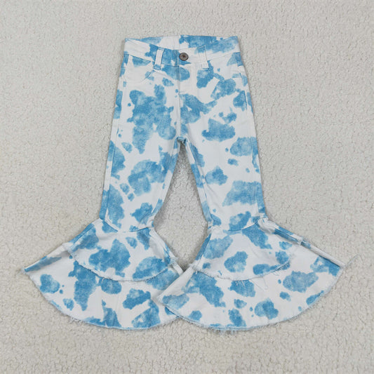 7.06 P0762 RTS NO MOQ Baby Girls Denim Pants Baby Girls Blue And White Flared Denim Pants Infant Casual Wide Leg Jeans