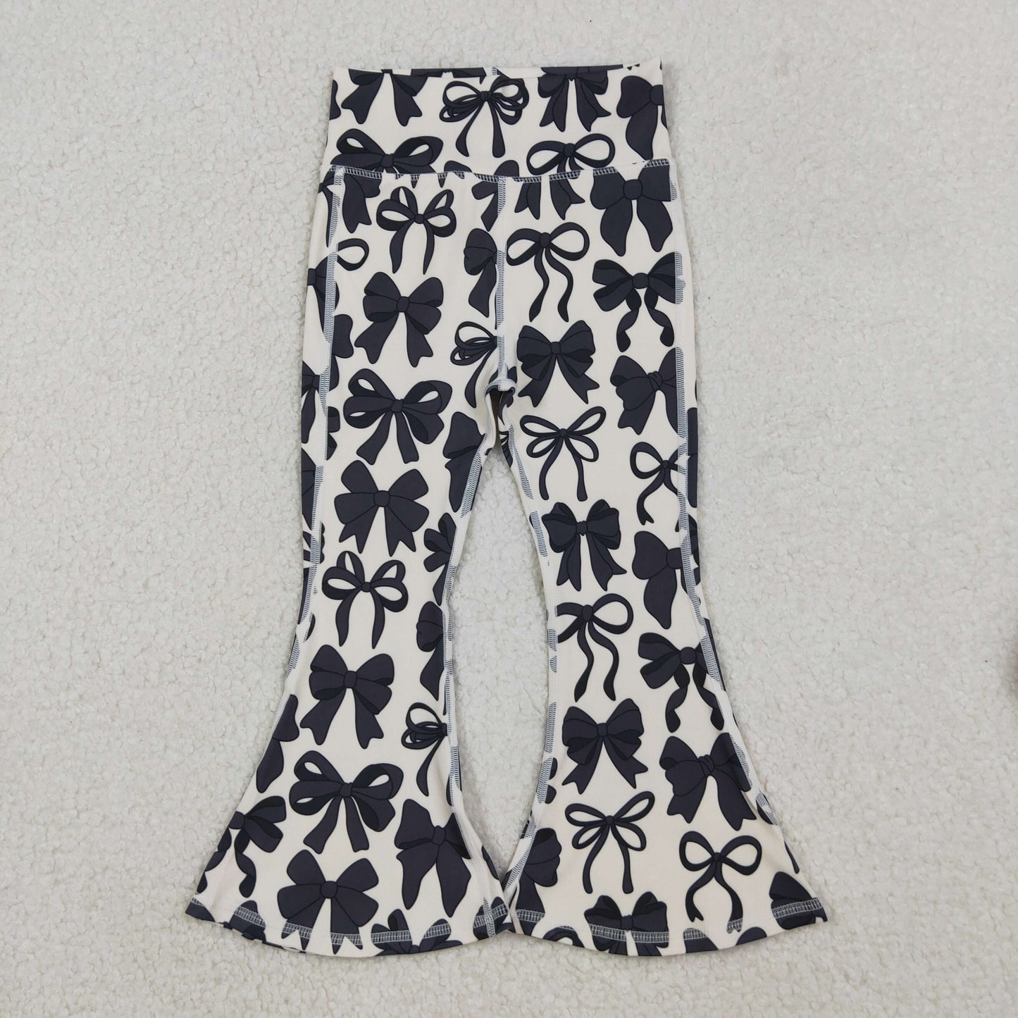 RTS NO MOQ (In stock)P0775 Baby Girls Pants Black Bows Bell Bottom Yoga Pants
