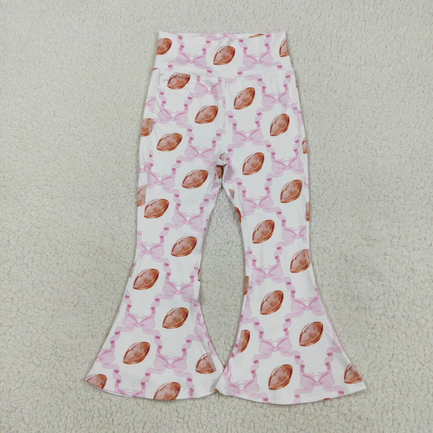 RTS NO MOQ (In stock)P0780 Baby Girls Yoga Pants Baby Girls Pink Bow Footballs Plaid Yoga Active Bell Bottom Pants