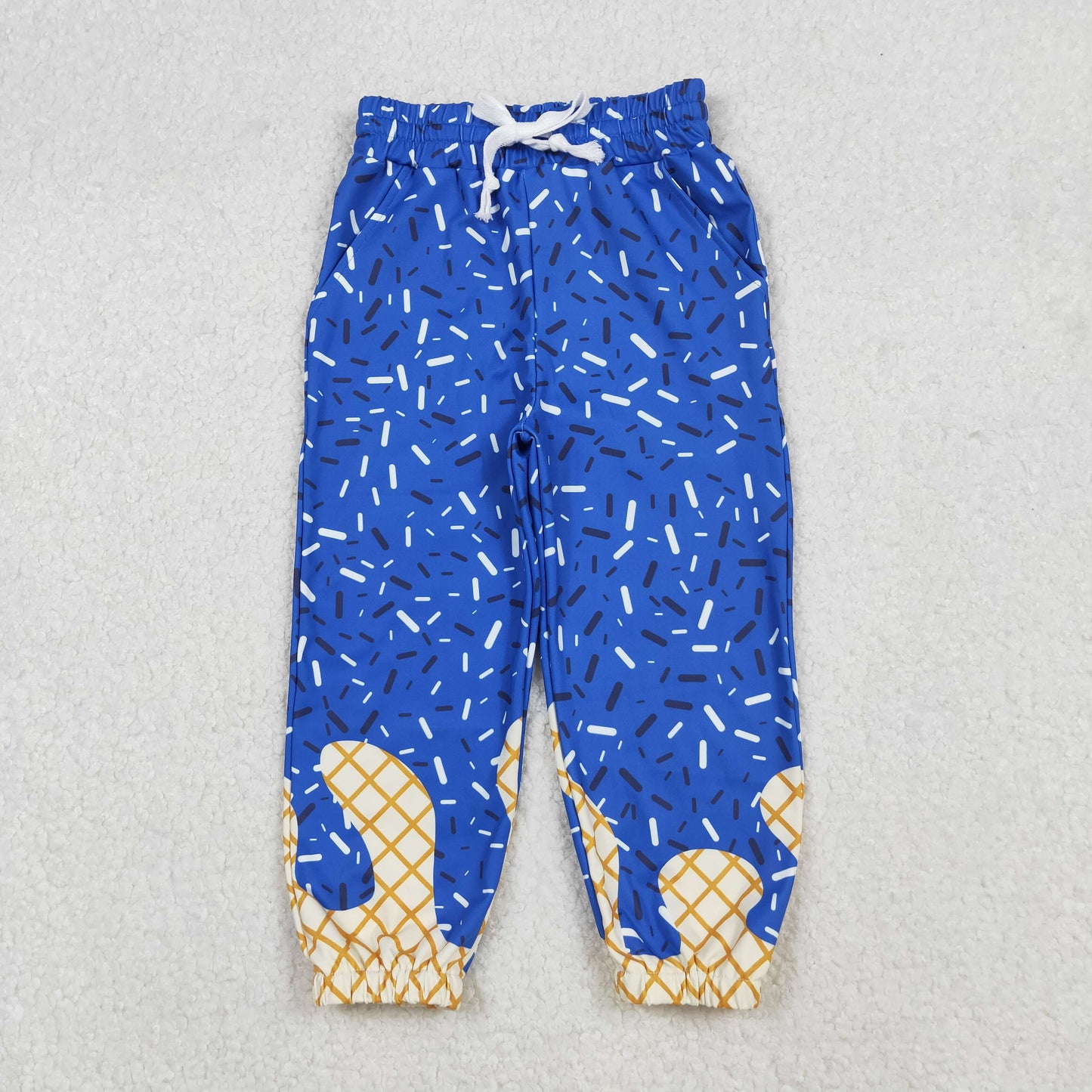 RTS NO MOQ (In stock)P0818 Baby Girls Pants Hot Blue Sprinkles Drip Team Pockets Yoga Active Pants