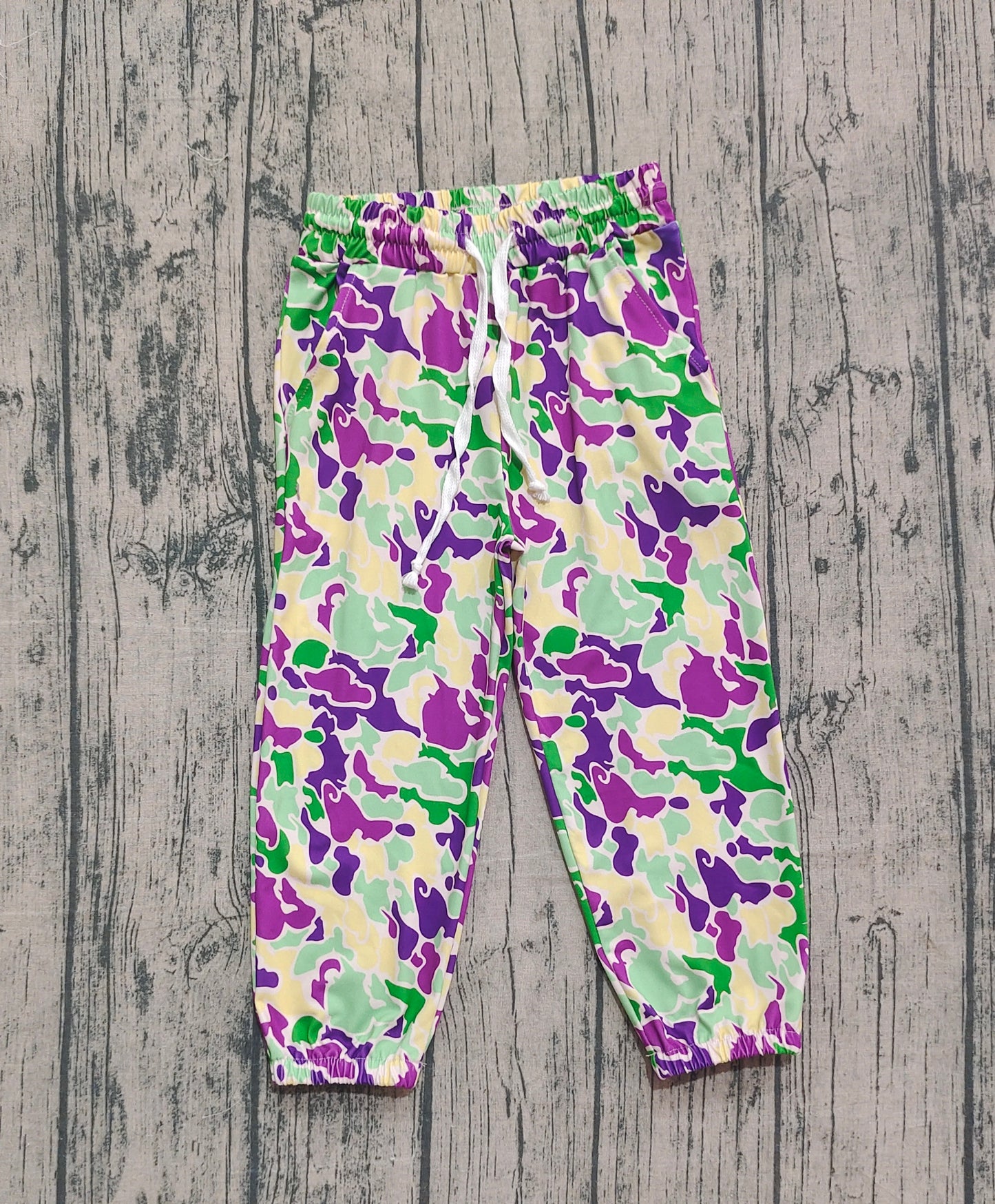 10.1 P0838 Sample No Moq Baby Boys Mardi Gras Camo Pockets Jogger Pants