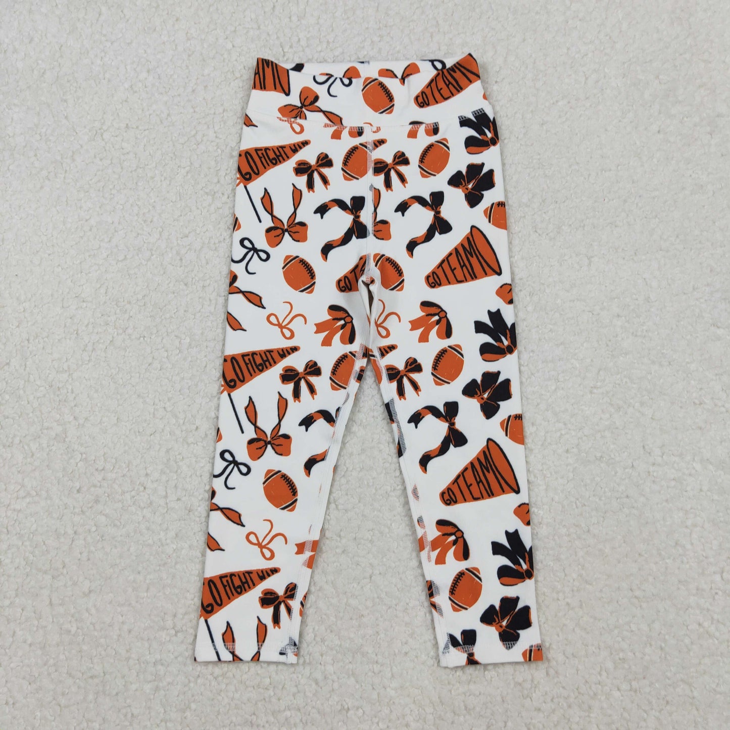 10.17 RTS NO MOQ (In stock)P0847 Baby Girls Orange Black Bows Footballs Go Team Yoga Active Leggings Bottom